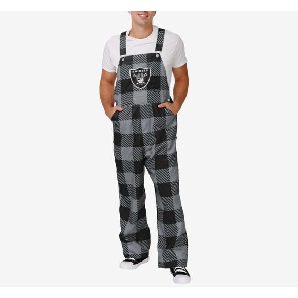 Las Vegas Raiders Mens Plaid Bib Overalls Size Medium - Picture 1 of 16